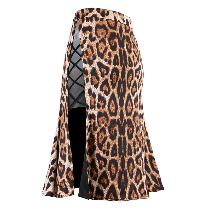 Модная женская юбка для латинских танцев, леопардовая расцветка, одежда для бальных танцев, танго, Самба, Румба, с обеих сторон, носимая Одежда для танцев DC1323