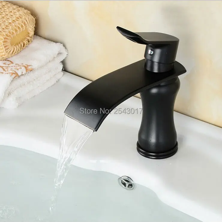 Newly Black Waterfall Faucets Euro Style Basin Hot and Cold Water Mixer