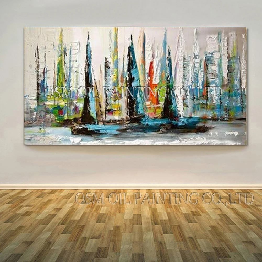 

Excellent Artist Handmade Abstract Wall Art Picture for Living Room Textured Knife Painting Modern Abstract Boat Oil Painting