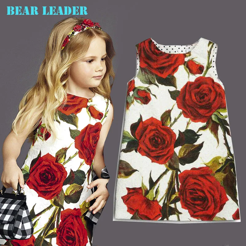 

Bear Leader baby girls dress European and American style Red roses vest dress brand grils clothes 2016  summer baby girls dress