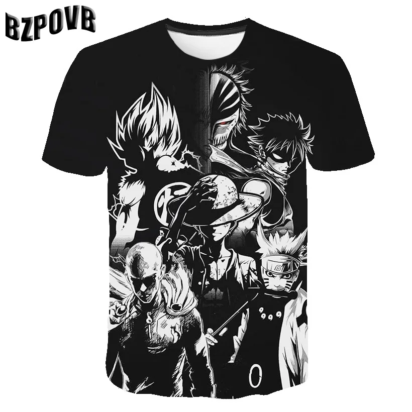 New Fashion Casual Breathable Short Sleeve T-shirt Mens Fashion 3D Print Nautical King and Naruto Pattern Shirt Short Sleeve Te