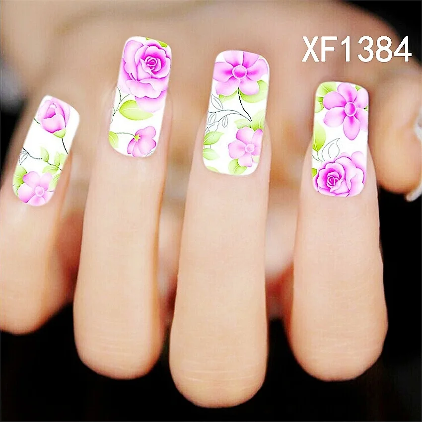 XF1384 Chic Цветов Nail Art Water Переводные Картинки Перевода Наклейки Великолепный Воды