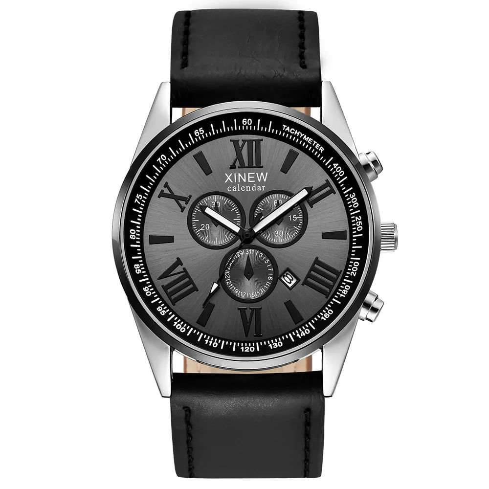 XINEW мужские часы кожаный ремешок Календарь Бизнес кварцевые часы модные часы мужские крутые часы Relogio Masculino для дропшиппинг 09 - Color: BK