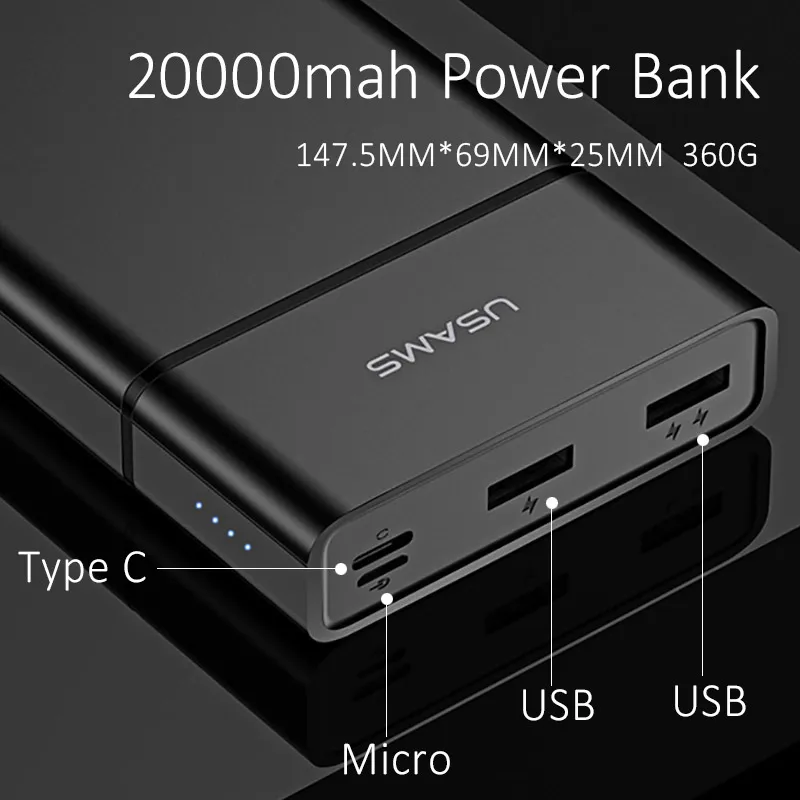 USAMS Универсальный двойной USB банк питания 20000 мА ч портативное зарядное