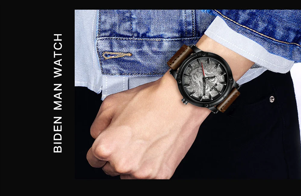 BIDEN модные стильные мужские часы с циферблатом волк классические мужские водонепроницаемые часы с кожаным ремешком Аналоговые кварцевые наручные часы Relogio Masculino