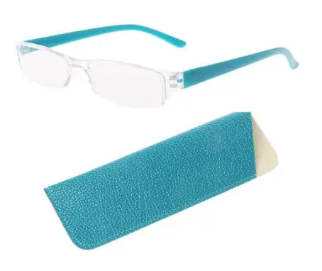 Унисекс Легкие прозрачные тонкие модные очки без оправы для чтения 1,00-4,00 диоптрийные очки с кожаный чехол - Цвет оправы: Синий
