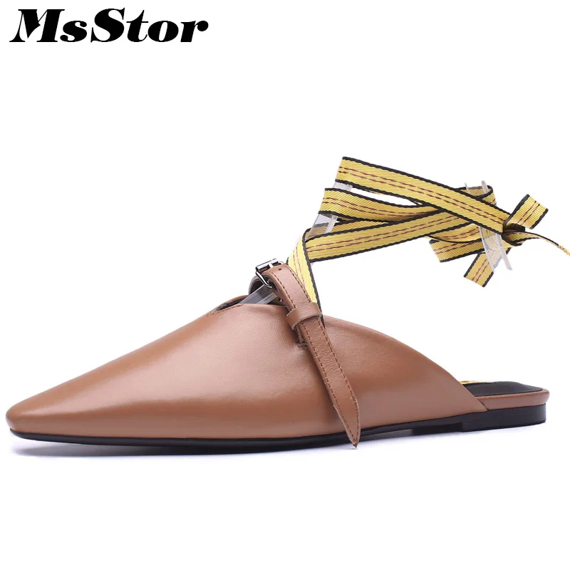 

MsStor Pointed Toe Square heel Women Sandals Fashion Metal Buckle Low Heel Sandals 2018 Summer Cross tied Women Sandal Shoes