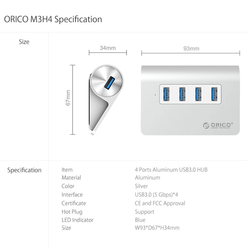 Ultra slim 4-port usb 3.0 hub 5gbps anodized alloy for mac