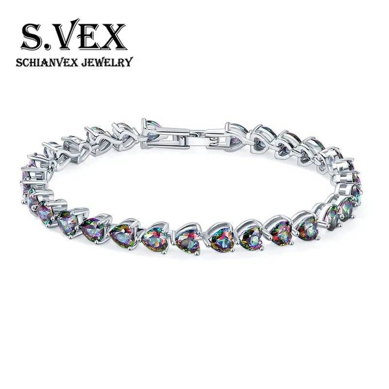 S.VEX Austrian Crystal Bangles Bracelet for Women Pulseras Mujer Rhinestone Sliver Color with Famou Heart Jewelry Erkek Bileklik | Украшения