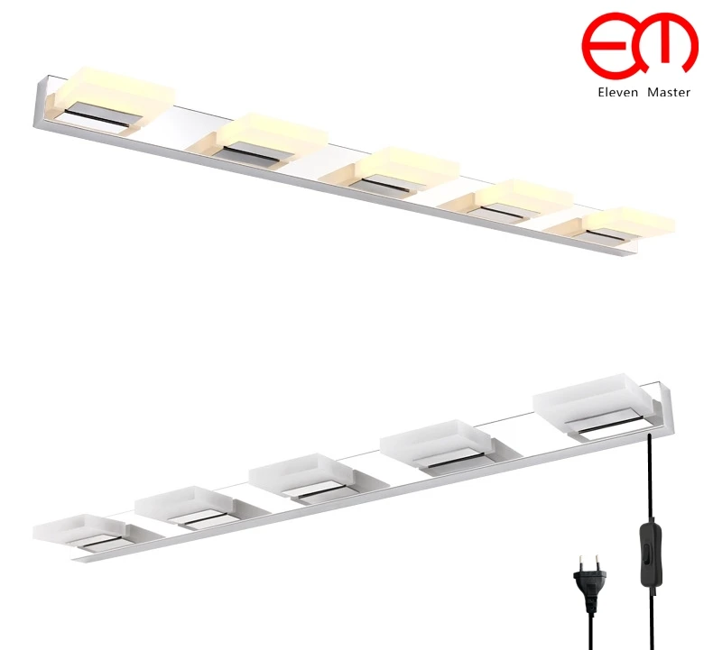 

115cm Modern Acrylic stainless 100-240V Wall Light Fixture with plug 24w Led Mirror Light Waterproof Bedroom Wall Lamp RML0002