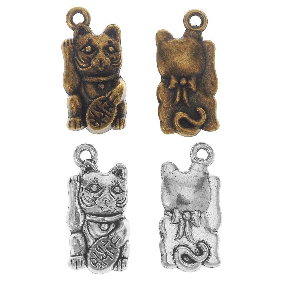 3Pcs Lucky Cat Charms 11*23mm DIY Jewelry Making Pendant Fit Bracelet