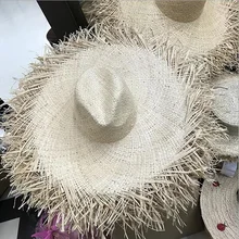 Натуральные соломенные шляпы с большими широкими полями из рафии, женские летние пляжные шапки, большие соломенные шляпы с выемкой