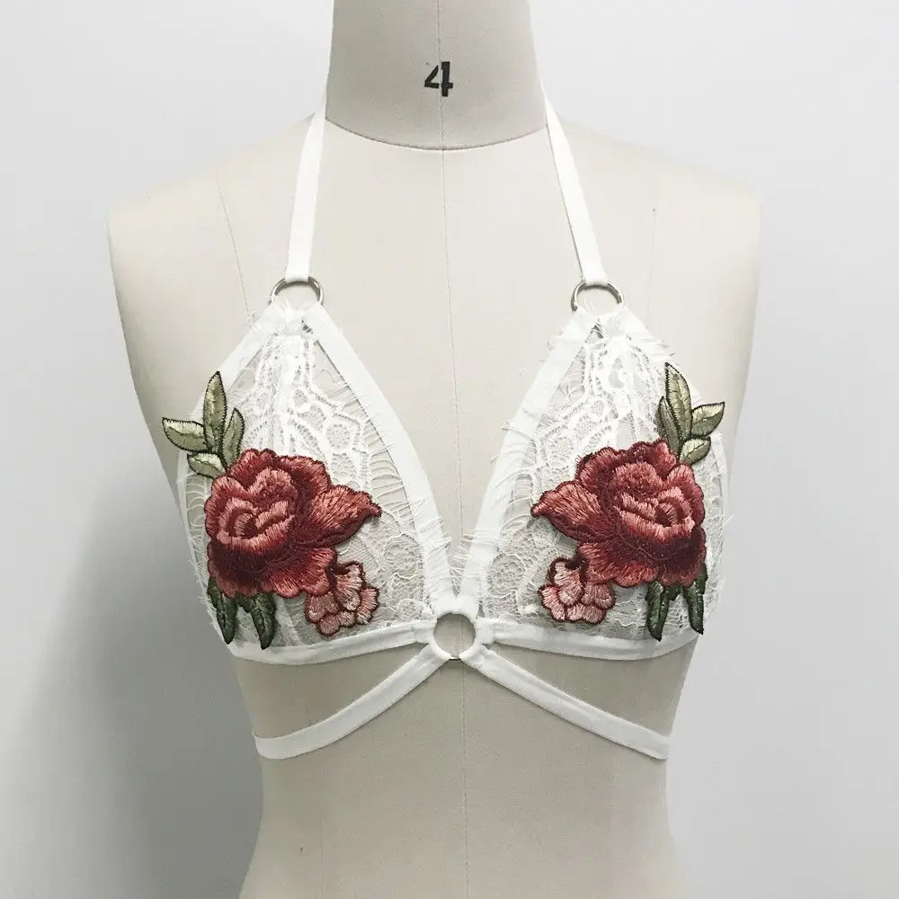 1Pcs Women Lady Sexy Lace Sheer Floral Lingeire Elastic Bandage Bra Embroidery Flowers Bralette Crop Tops