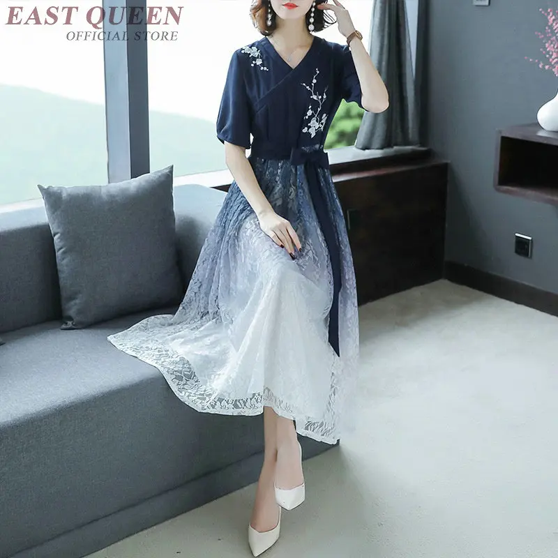 Современное китайское женское летнее платье Ципао с бантом и v-образным вырезом Восточное Длинное Элегантное китайское платье es Ao Dai вьетнамское платье TA1732