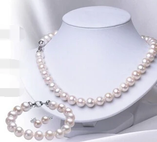 

Free shipping .655 Genuine 10-11mm Akoya White Pearl Necklace &Bracelet &Earring 18inch 7.5-8 "