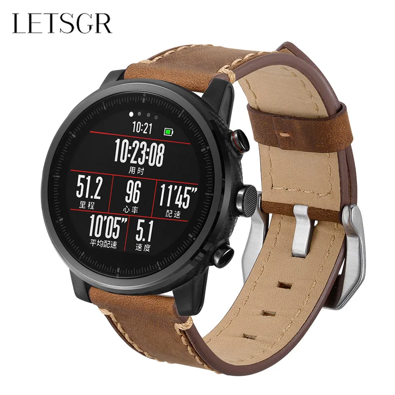 LETSGR ремешок для часов Xiaomi Huami Amazfit 2/2 S Stratos кожаный браслет 2 stratos Smartwatch