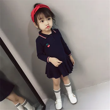 

Mihkalev Fashion 2020 baby girl autumn dress Turn down collar kids clothes girl Cherry princess dress children long sleeve dress