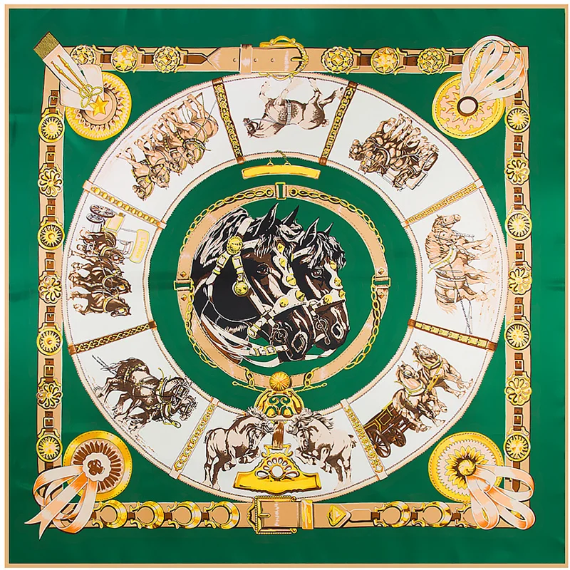 

100% шелковый шарф POBING, женские квадратные шарфы, шейный платок с изображением испанской лошади, Женская бандана 130*130