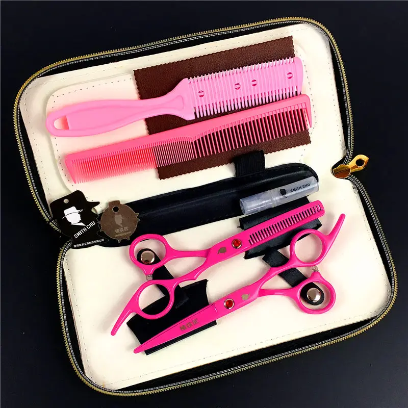 Hot sell Japan hair cutting scissors high quality Smith Chu 6.0 inch pink professional barber hairdressing scissors hair shea