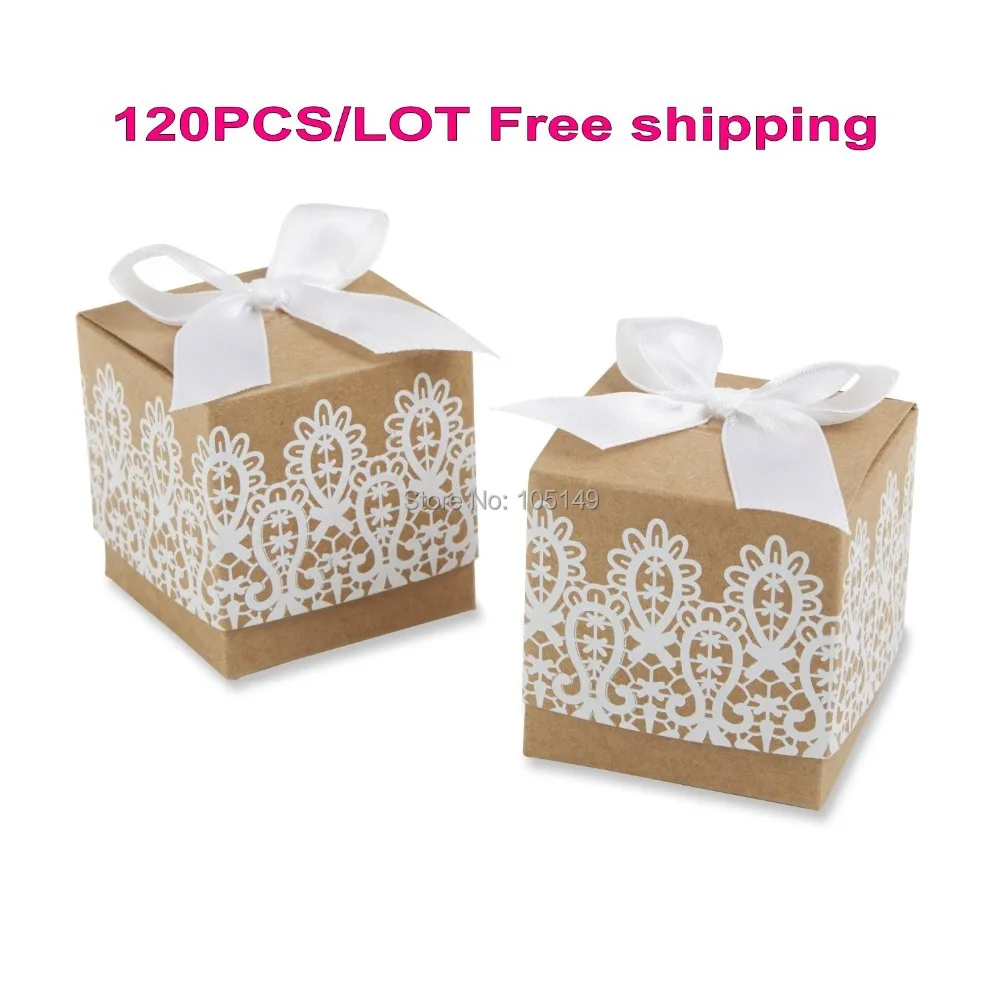 (120 Pieces/lot) Unique wedding box of Rustic & Lace Kraft Wedding