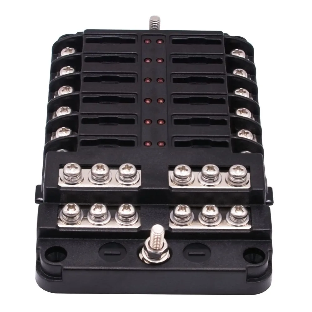 

Car Fuse Box Holder With LED Light 12-Way Fuse box power supply Insert type Damp-Proof Block Marine Car Accessories