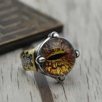 

S925 pur silver vintage worn mouth ring personality mighty eyes of demons men's rings