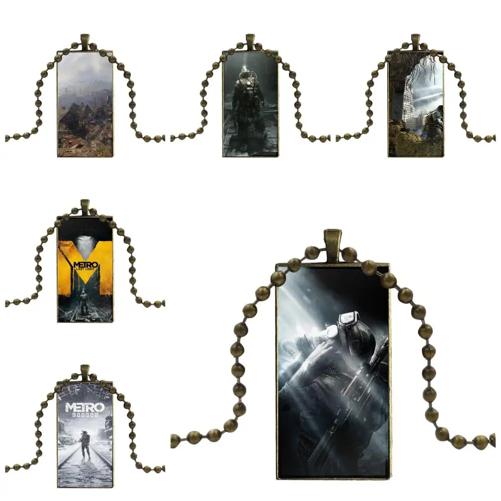 

For Women Fashion Jewelry Glass Pendant Necklace Handmade Half Pendant Rectangle Necklace Hot Game Metro 2033