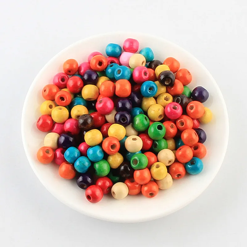 

DIY 9x10mm 200Pcs Multicolor Lacquer Wood Beads Wooden Natural Ball Wood Spacer Beads For Jewelry Making