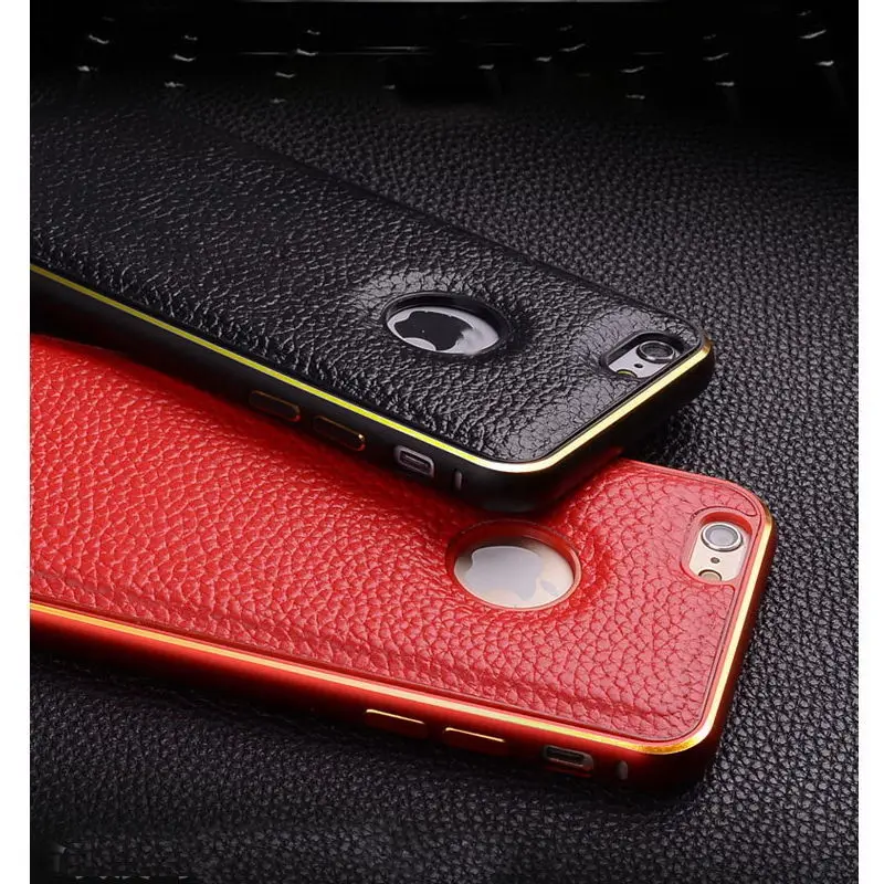 Hot Luxury Stylish Leather Back Aluminum Metal Case Super Thin Cover Skin For iPhone 6/6 Plus |