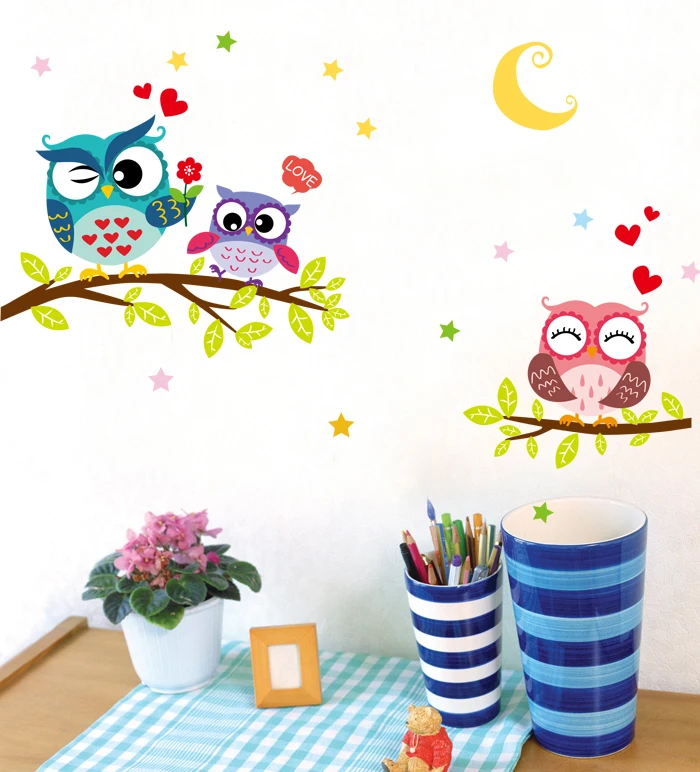 Cute Owl Wall Stickers Modern DIY Animal Stickers for Kids Rooms