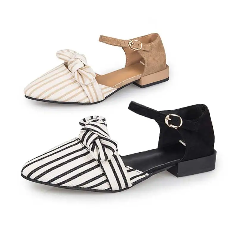 

Shoes Women Pumps 2019 Spring Summer Feminina Striped Bow Low Heels Shoes Woman Ladies Espadrilles Pumps