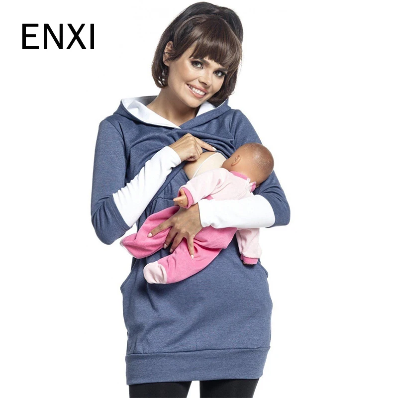 

ENXI For Breast Feeding Clothes Autumn And Winter Nursing Tops Long Sleeve For Pregnant Women Maternity Women Sport Clothing
