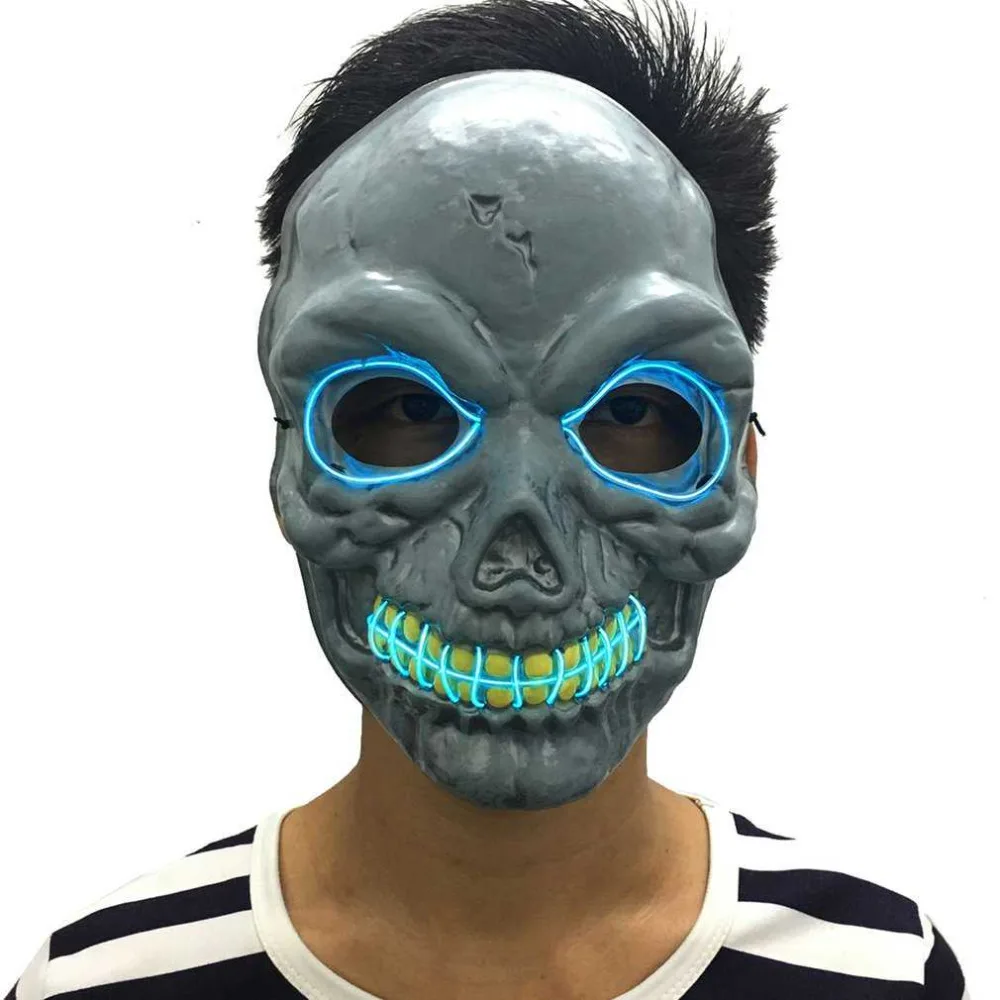 Косплэй маска для лица с EL холодный свет страшно устрашающая маска скелета реквизита для вечерние танцевальные украшения на хэлоуин, популярный товар