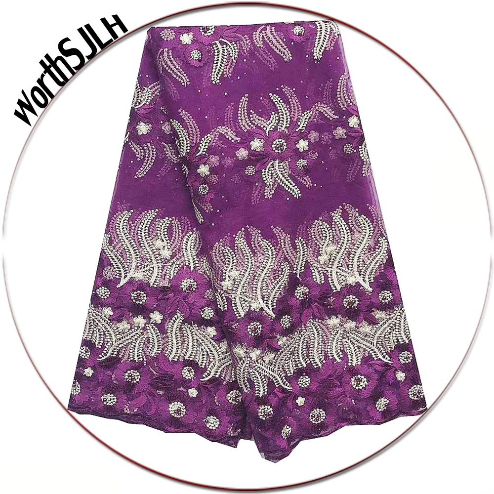 

Swiss Nigerian Lace Fabric 2019 High Quality Mesh Beaded Africa Lace Fabric Blue French Tulle Magenta Lace Fabric For Wedding