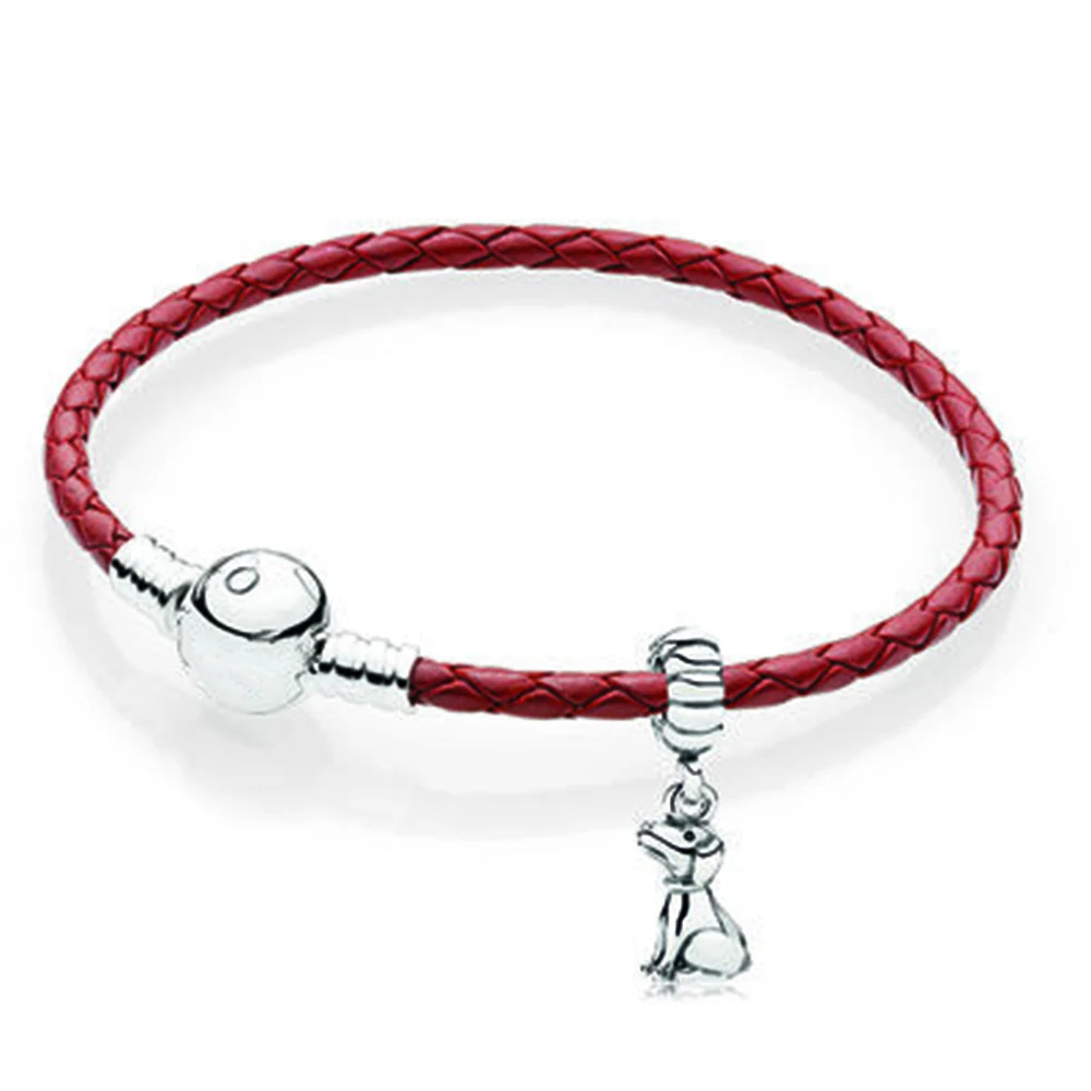 

NEW New Arrival 100% 925 Sterling Silver Simple Leather Cor Bracelet For Women With Chain Charm Beads Fashion Jewelry Original