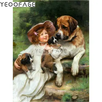 

Diamond painted cross stitch suit girl and dog 5d full diamond resin diamond embroidery rhinestone artist home decoration