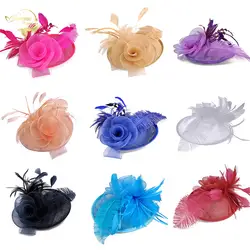 Свадебные шляпки для невесты перо больше цветов Свадебные шляпы для женщин Винтаж Чистая Свадебные шляпы черные свадебные аксессуары