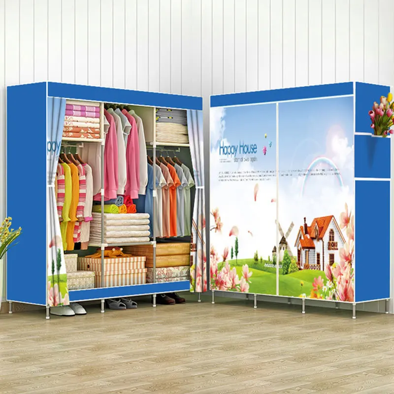 

Modern Simple Non-woven Cloth Wardrobe Fabric Double Wardrobe Steel Tube Assembly Folding Storage Cabinet Bedroom Furniture