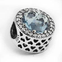 Подходит для бусины Pandora Браслеты сияющее сердце подвески с синими кристаллами стерлингового серебра 925-ювелирные изделия
