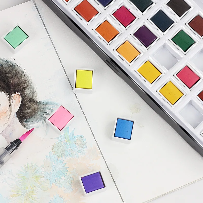 48 цветов однотонные акварельные краски в наборе металлическая коробка Акварельная краска пигмент для рисования с краской принадлежности художественные Кисти
