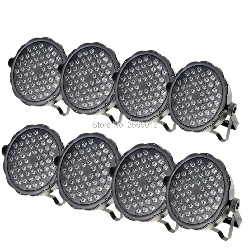 

8pcs/lot 54x3W LED Par Light RGBW Flat Par DMX512 Control Disco Lights Professional DJ Equipment Dyeing Lamp LED Wash Wall Light