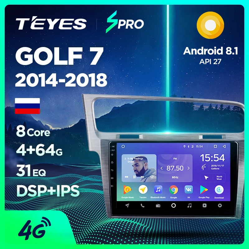 TEYES SPRO Штатная магнитола для Фольксваген Гольф 7 Volkswagen Golf 7 MK7 Android 8.1, до 8-ЯДЕР, до 4+ 64ГБ 32EQ+ DSP 2DIN автомагнитола 2 DIN DVD GPS мультимедиа автомобиля головное