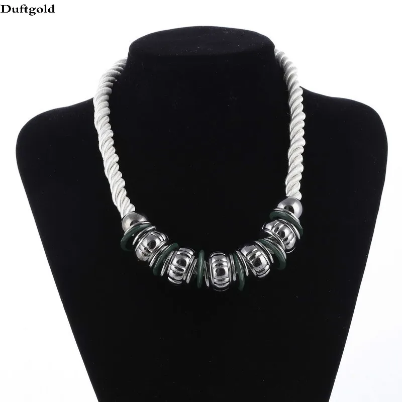 

Round Pendant Green Enamel Statement Necklace For Women Jewelry Sweater Choker White Rope Necklace Jewelry Duftgold