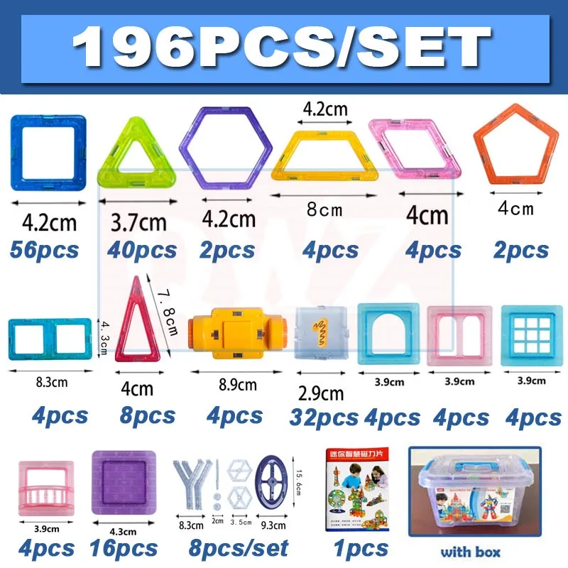 Goede 196 stks set Magnetische Blokken Bouw Speelgoed Magnetische Designer voor Kinderen Magneet Spelletjes Educatief speelgoed Voor Kinderen Geschenken