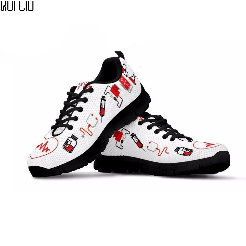 

Customized Women Sneakers Nurse Heart Printing for Female Breathable Mesh Sneakers Teen Girls Flat Shoes Student Lace-up Shoes