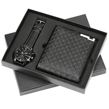 Топ бренд Роскошные мужские часы кварцевые наручные часы бумажник Подарочный набор для бойфренда Бизнес Мода Мужские часы лучший подарок на день рождения