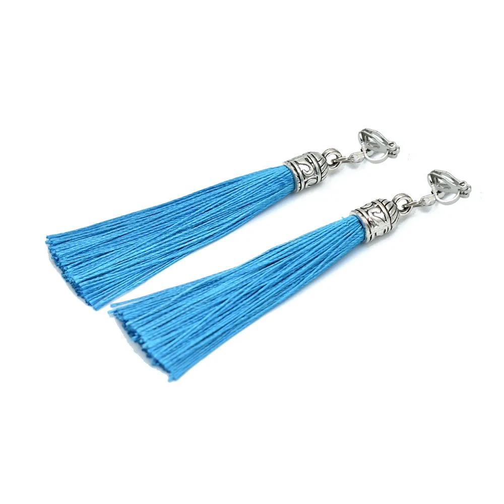 Vintage Tassel Earrings For Women Tassel Jewelry Antique Long Ear Clip Black White Silk Fabric Cuff Earings ear clip earrings,clip earrings,ear clip