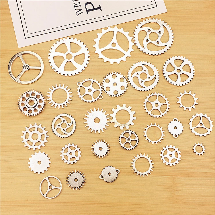 

Mixed 26 Styles Metal Gear Charms Wheel Antique Silver Steampunk Movement Retro DIY Gear Pendants Jewelry Accessories