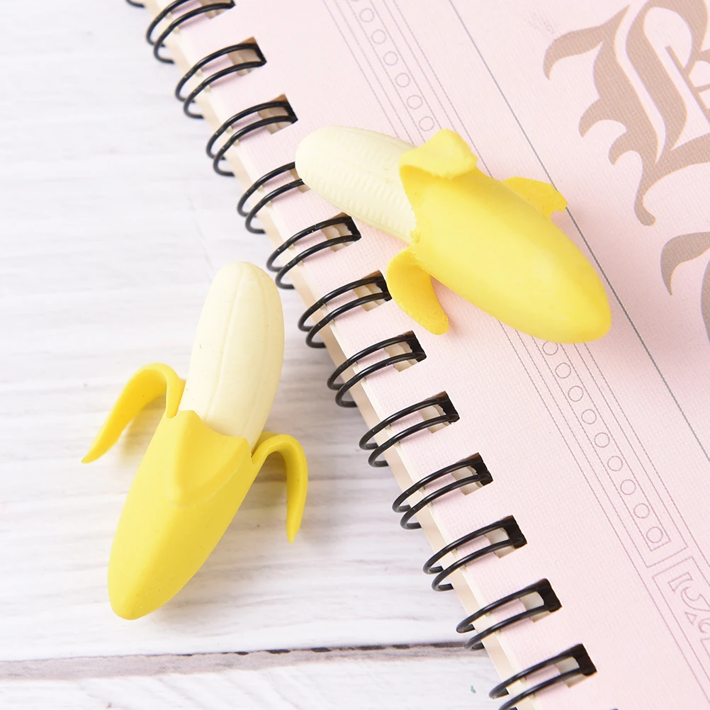 2 Pcs/Lot Banana Eraser Kawaii Novelty Rubber Fruit Pencil Eraser For