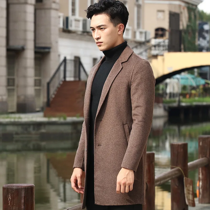 

New Winter Woolen Coat Men Leisure Long Sections Woolen Coats Men's Pure Color Casual Fashion Jackets / Casual Men Overcoat
